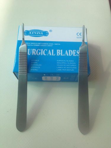 100 Scalpel Blades #10 Surgical Dental ENT Instruments - PLUS 2 FREE HANDLE # 3
