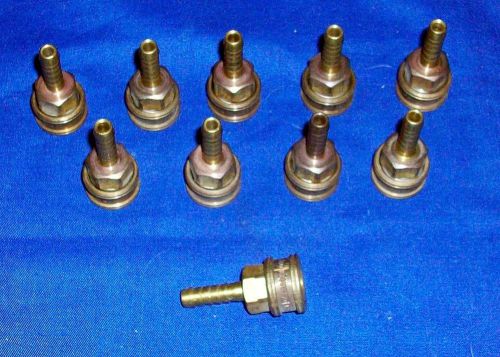 Lot of 10 Brass Female Quick Connect 1/8&#034; ID Barb w/ 1/4&#034; ID Quick Coupling