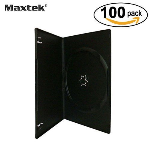 Maxtek 7mm Slim Black Single CD/DVD Case, 100 Pieces Pack. New