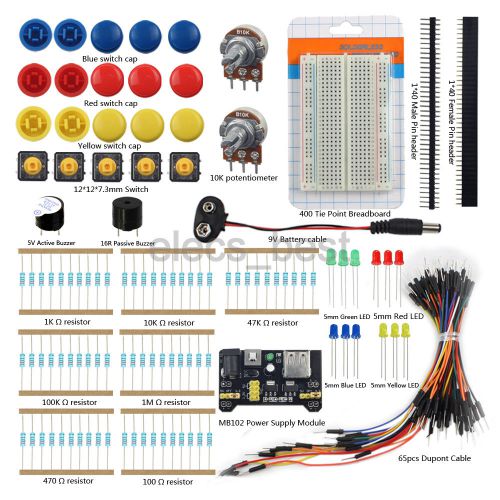 Switch MB102 Breadboard LED Male Female Pin header Resistor Battery Cable