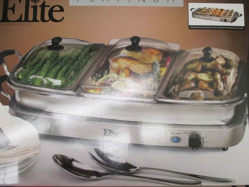 Elite Platinum 3 Tray 2.5 Qt Buffet Server Stainless Steel MISSING ONE LID