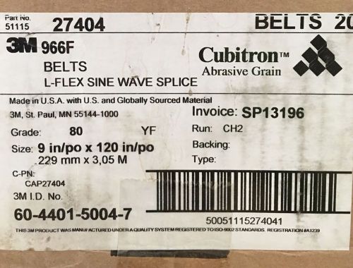 Case of 20 3M 966F Cubitron Abrasive Belt 9&#034; x 120&#034; L-Flex Sine Wave Splice