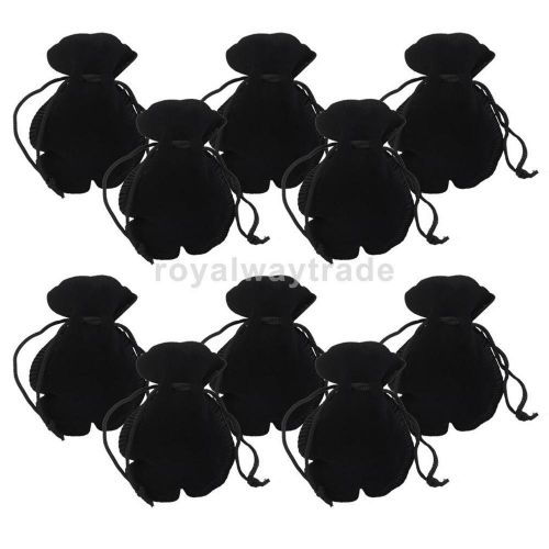 Phenovo 10pcs flannelette bags jewelry pouch drawstring gift candy bag black for sale