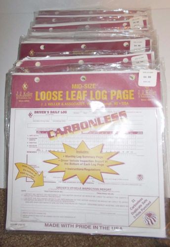 Lot of 8 -J J Keller Mid Size Carbonless Loose Leaf Driver&#039;s Daily Log Book