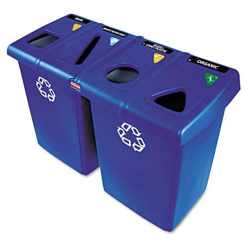 Glutton Recycling Station, Rectangular, Plastic, 92gal Blue, commercial AB457376