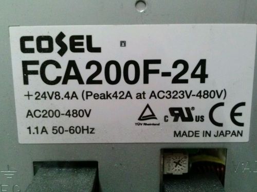 Cosel FCA200F-24 200 Watt 24 VDC Power Supply 200-480 VAC Input