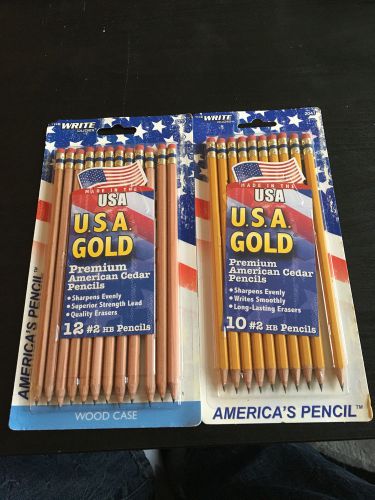 Write Dudes USA Gold Natural Wood Presharpened #2 Pencils, 2 10-Pack (41055)