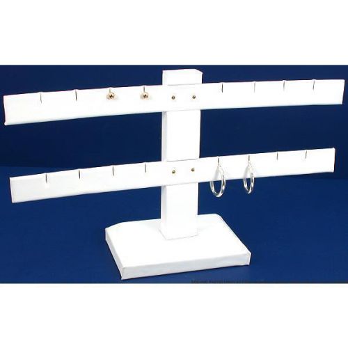 White faux leather 2 tier t-bar earring display 10 1/4&#034; for sale