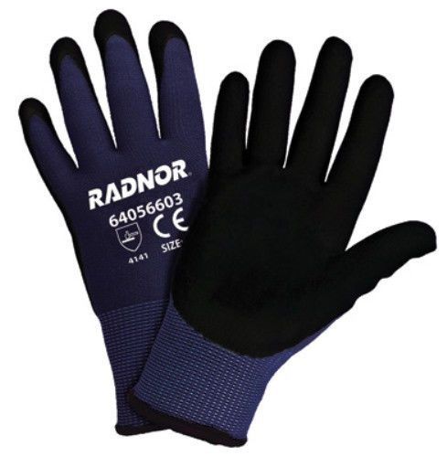 Radnor black and blue 15 gauge nitrile microfoam coated gloves (12/pack)- medium for sale