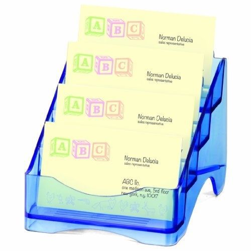 OfficemateOIC Glacier Business Card Holder, 4 Tier, Transparent Blue (23212)