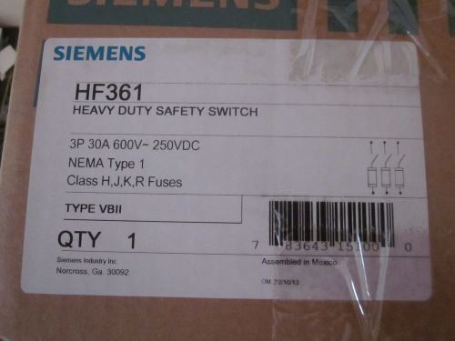 NEW IN BOX   Siemens HF361 30A 3P +600V SAFETY SWITCH EXO FUSIBLE DISCONNECT
