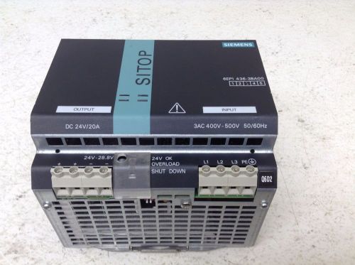 Siemens 6EP1 436-3BA00 24 VDC 20 Amp Power Supply 6EP1436-3BA00 6EP14363BA00