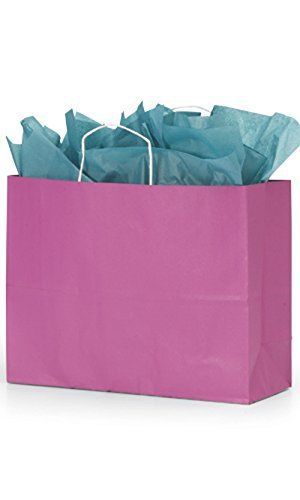 Count of 25 New Retail Large Shocking Pink Paper Shopper 16&#034; x 6&#034; x 12&#034;