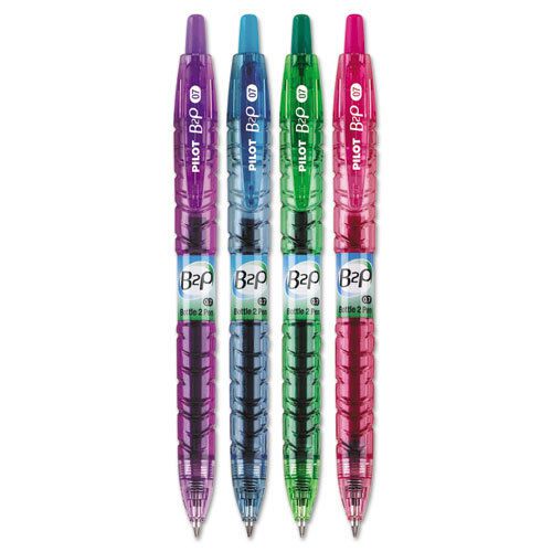 B2p bottle-2-pen colors recycled retractable gel ink pen, assorted, .7mm, 4/pack for sale