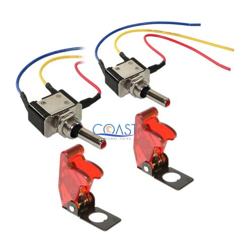 2x car home heavy duty clear red led metal toggle switch on/off 6&#034; wire w/cover for sale