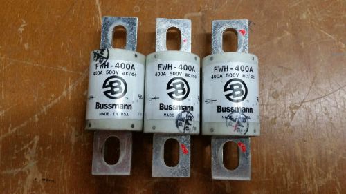Bussmann fwh-400a semiconductor fuse 500 volt 400 amp lot of 3 for sale