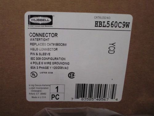 New  hubbell  60 amp 120/208 volt pin and sleeve connector hbl560c9w for sale