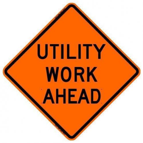 Utility work ahead (48&#034;) roll-up sign with ribs..fluorescent vinyl for sale