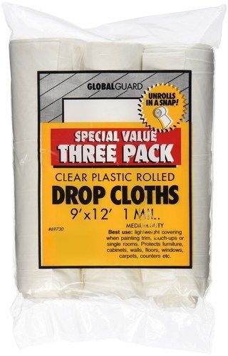 Premier paint roller 69730 plastic drop cloth 9-feet by 12-feet 3-pack for sale