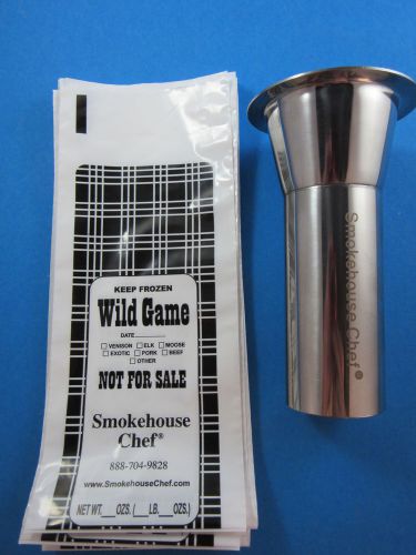 #22 x 2&#034; stuffing tube &amp; 100 1-lb freezer bags meat grinder attachment funnel for sale