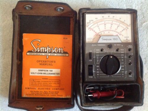 Simpson 160 Volt Ohm Milliammeter Multimeter Vintage LEADS! Case + Booklet Tool