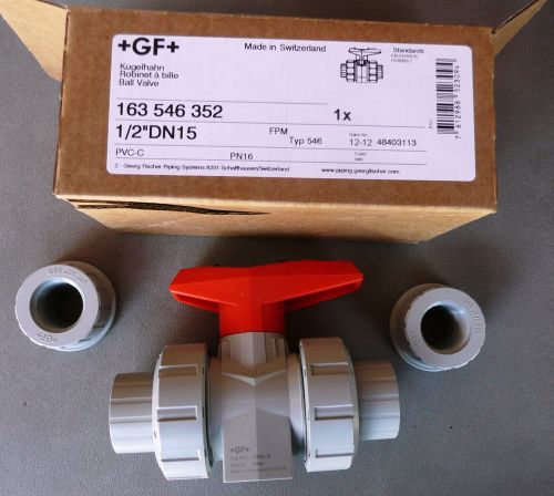 Gf piping systems cpvc true union ball valve,fpm seal,1/2&#034; socket/npt 163546352 for sale