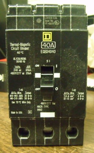 SQUARE D 40 AMP CIRCUIT BREAKER 3 POLE 480 V EGB34040
