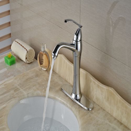 Basin Faucet w/ Deck Cover Plate Chrome Plate Sink Mixer Tap Tall Vessel Faucet