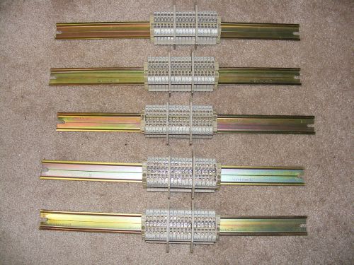 LOT OF NEW/OLD STOCK (5) DIN RAILS WITH 18 TERMINAL BLOCKS ON EACH