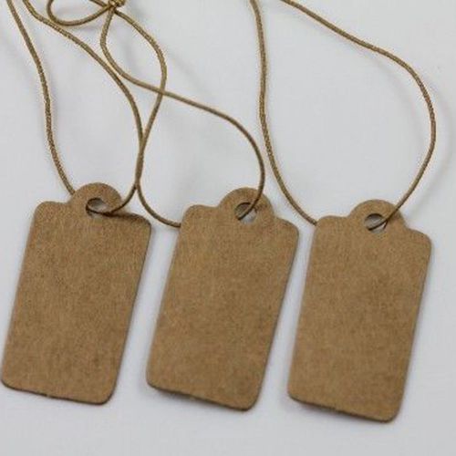 100pcs Kraft Paper Gift Tags Wedding Scallop Label Blank Luggage Elastic String