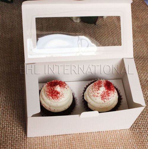 25 Bakery Boxes for 50 Cupcakes cake Muffins WHITE W/ Insert 2 Holes Party Favor