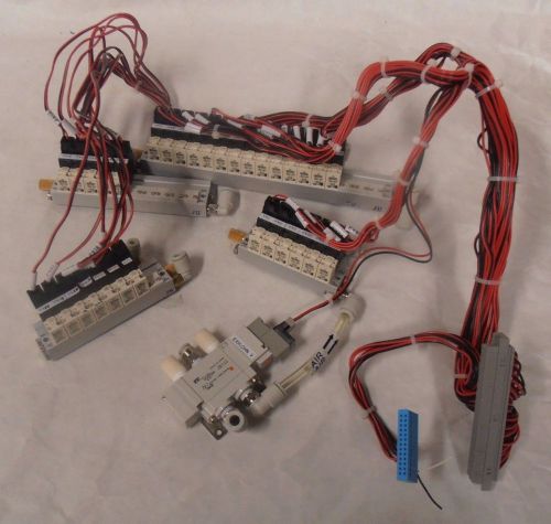 32 smc vq110y-5lo solenoid 3 port valve 4 manifolds with sy510-5loz-01t &amp; cables for sale