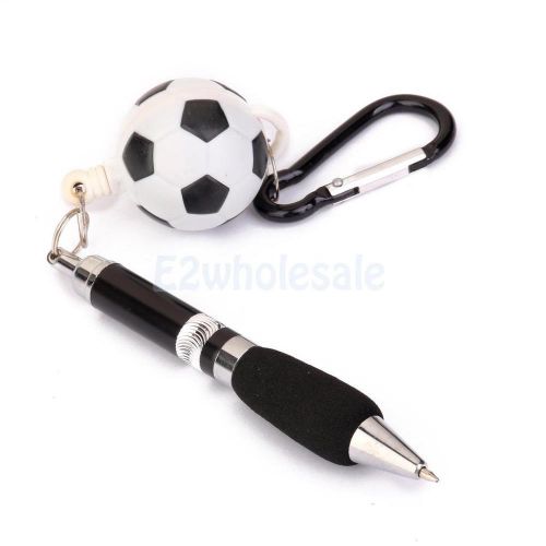 Black Retractable Pen Football Keychain Cord Scoring Ball Point Pen Blue INK