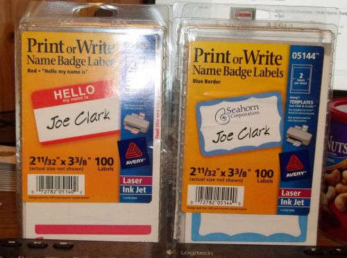 Avery 5140 Name Badge Labels 4 X 100 New in Package 200 Red 200 Blue