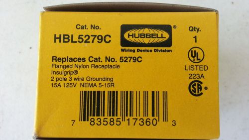 Hubbell HBL5279C  Flanged Nylon Receptacle 2 pole 15 Amp 125V NEMA 5-15R  New