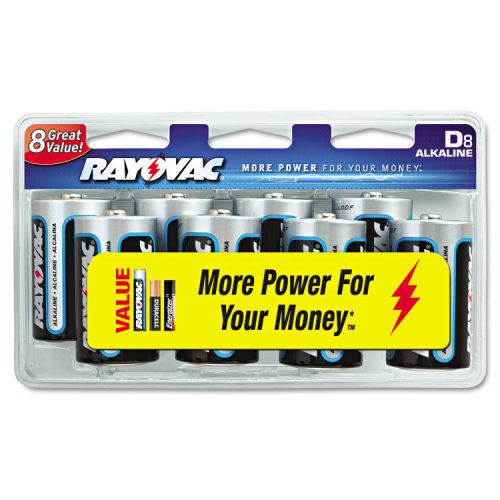 Rayovac Alkaline Batteries, D, 8/pack