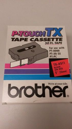 Genuine Brother TX4511 Laminated Tape Cartridge 1 Roll Black on Red BRTTX4511