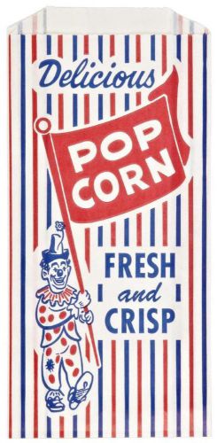 #1 Pinch Bottom 100 Popcorn Bags Clown Delicious Popcorn Fresh &amp; Crisp 4 X 8 In