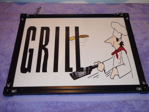 Handmade GRILL Restaurant Sign Diner Deli Double Sided Lucite Metal Frame Unique