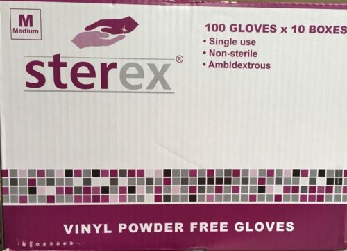 1,000 Sterex Disposable Vinyl Powder Free Gloves - MEDIUM