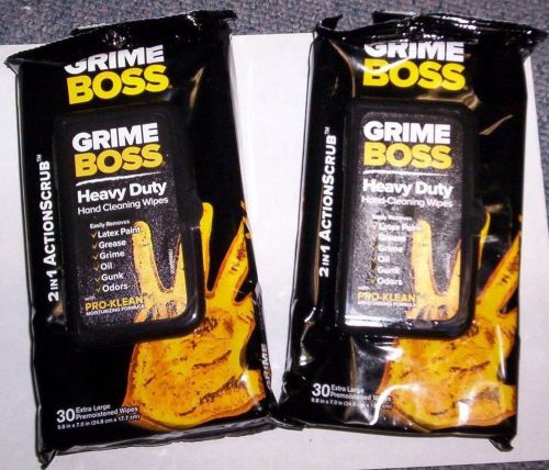 60 grime boss heavy duty hand cleaning wipes-w/pro-clean-2 pkg of 30 towelettes for sale