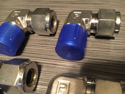 (2) parker 1/2&#034; tube od x 1/2&#034; npt male pipe thread 90 elbow 316 s.s. for sale
