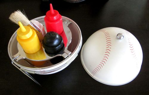 Baseball shaped condiment caddy bbq tailgate party decorative ketchup mustard !! for sale
