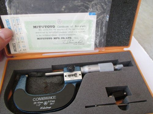 Clean mitutoyo no 159-102 1-2&#034; combimike micrometer digital inch metric w/ case for sale
