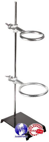 American Educational Stamped Steel Support Ring Stand with 2 Rings, 6 Length x 4
