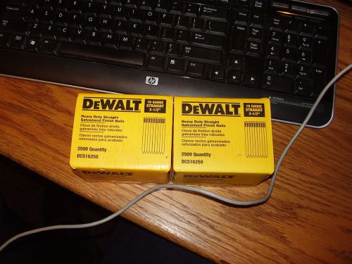 2 packs new dewalt 2-1/2 in. 16-gauge straight finish nails (2500 per box), new for sale