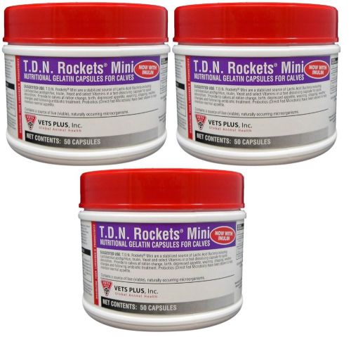 Lot of 3 - Vets Plus TDN Rockets Mini Nutritional Gelatin Capsules for Calves