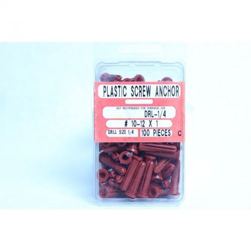 100 pcs plastic anchor for #10-12 x 1&#034; screws crown bolt anchors 11142  red for sale