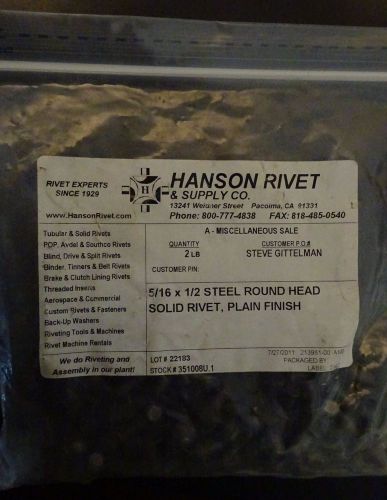 5/16 x 1/2 steel round head solid rivets, plain finish- 2 lbs for sale