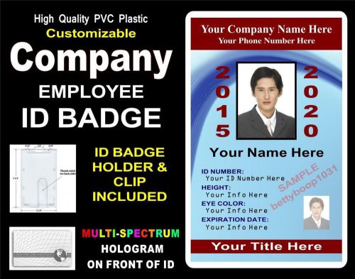 Custom COMPANY / EMPLOYEE ID Badge / Card &gt;CUSTOM W/ Your PHOTO &amp; INFO&lt; PVC ID